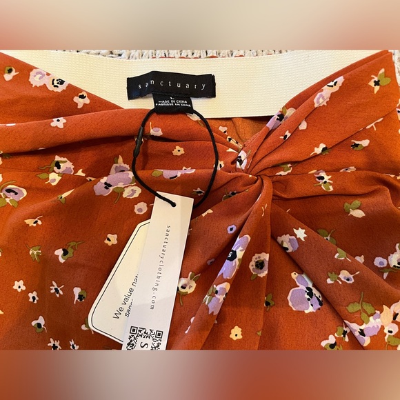 Sanctuary Floral Print Midi Faux-Wrap Skirt Rust Orange Size L, NWT - Picture 6 of 6